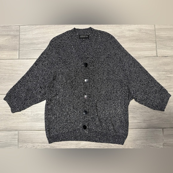 Jones New York Womens Large Black/White Button Up Open Knit Cardigan Sweater - Picture 1 of 9